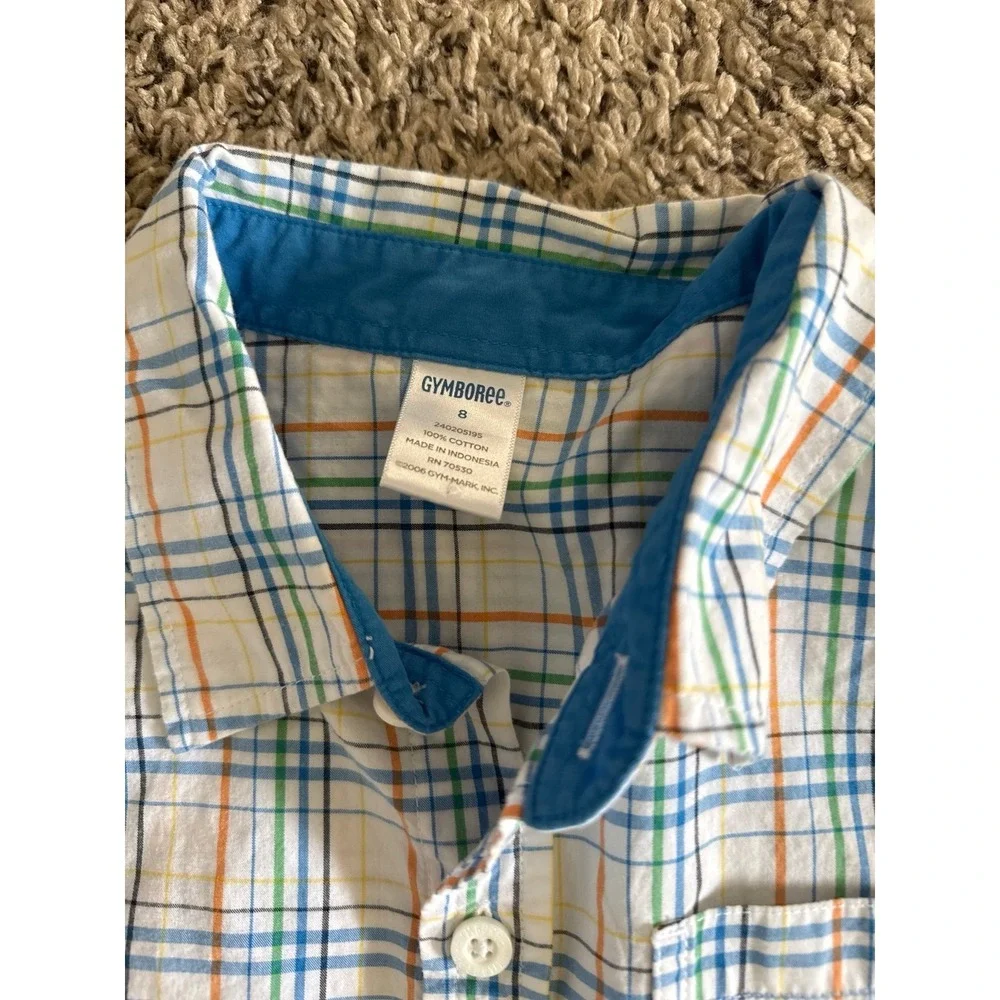 Gymboree Boys White‎ Blue Plaid Short Sleeve Button Down Size 8